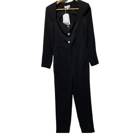 & Other Stories Padded Shoulder Sweetheart Neckline Jumpsuit Black - Picture 5 of 8